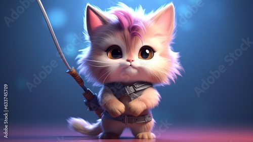 a cute tiny hyperrealistic cat with fantasy archer.Generative AI