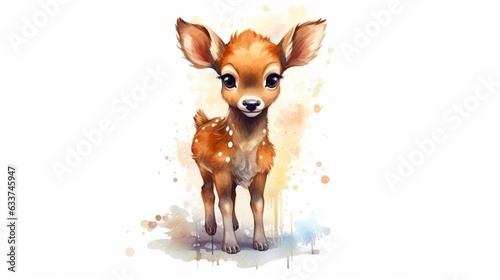 a small cute cartoon stained baby reindeer with vivid.Generative AI