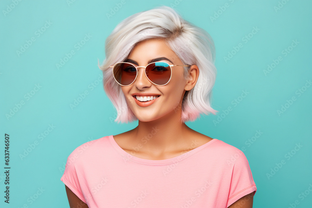 Generative AI portrait with adorable young charming woman good mood have dyed fashionable hair isolated background Generative AI portrait with adorable young charming woman good mood have dyed fashionable hair isolated background