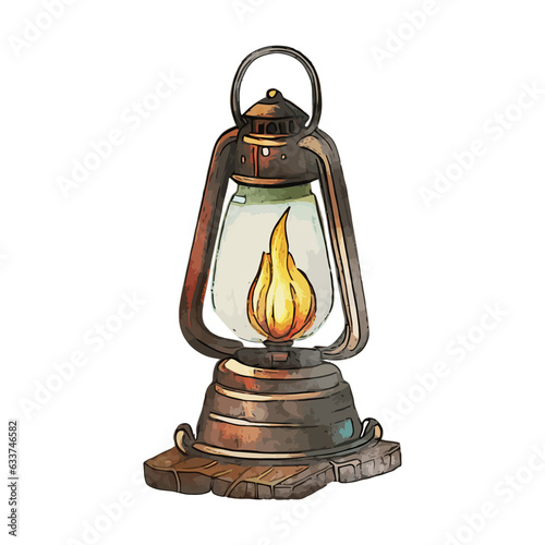 Camping Oil Lamp Watercolor Illustration