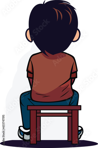 Grounded kid sitting on a chair facing wall cartoon vector illustration, Kid facing backward sitting on a chair stock vector image