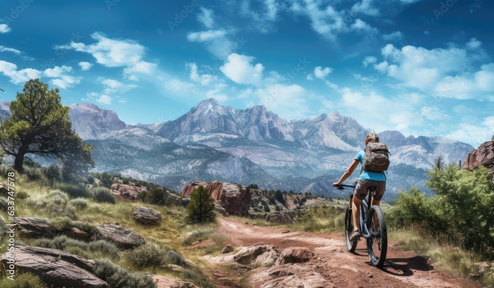 Person cycling on top of a mountain created with AI