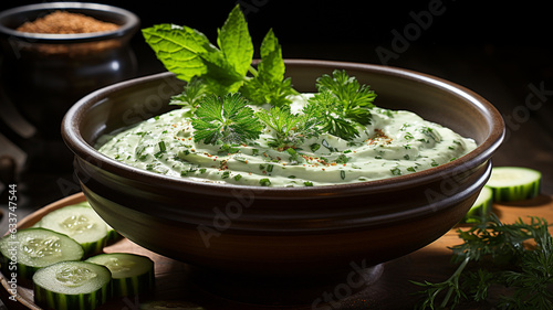 bowl of fresh cucumber soup on wooden table