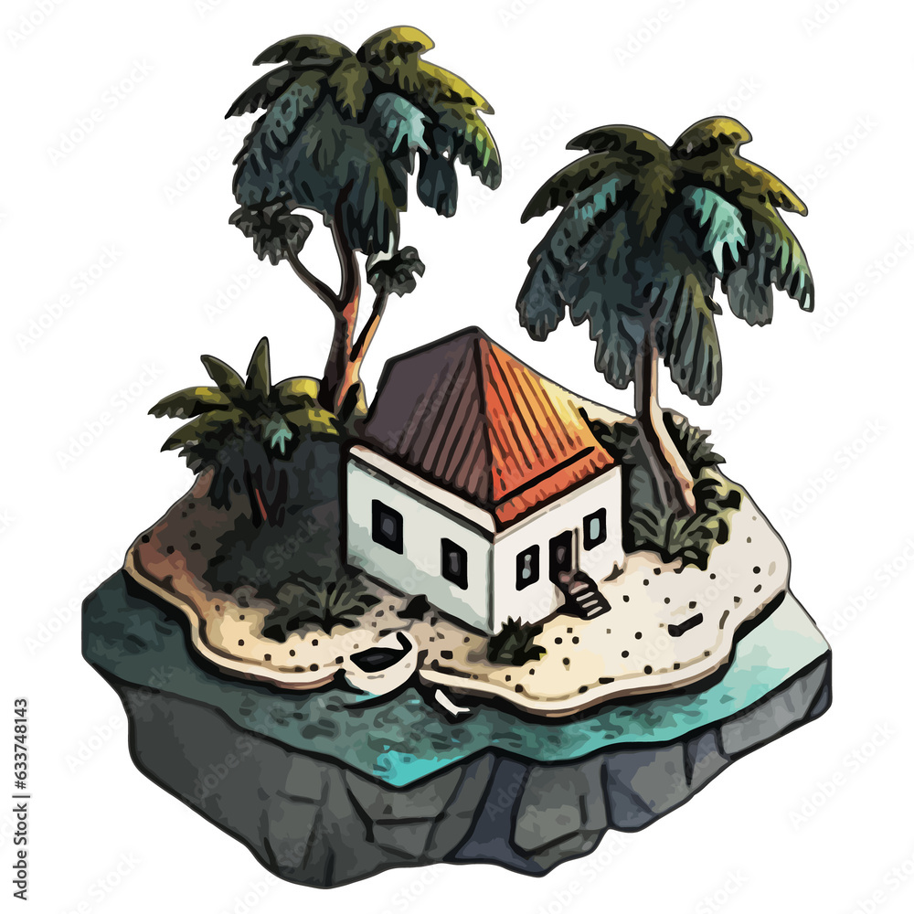 House Palm Beach Watercolor Illustration