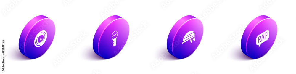 Set Isometric Vinyl disk, Microphone, Bandana and Rap music icon. Vector Set Isometric Vinyl disk, Microphone, Bandana and Rap music icon. Vector