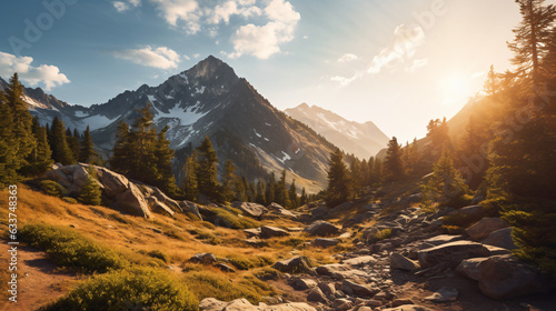 Tranquil Mountain Range at Dusk Generative AI