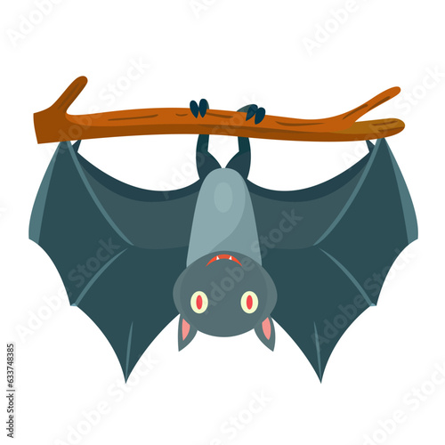 bat hangs upside down flat style vector illustration, Bat hanging on a branch stock vector image