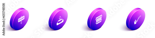 Set Isometric Sauna, Aroma candle, bucket and ladle icon. Vector