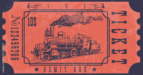 old vintage american western rail train ticket.