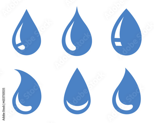 blue water drop silhouettes set icons