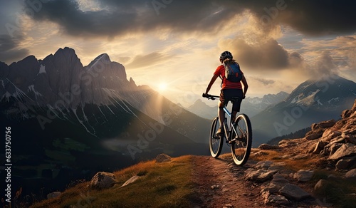 Person cycling on top of a mountain created with AI