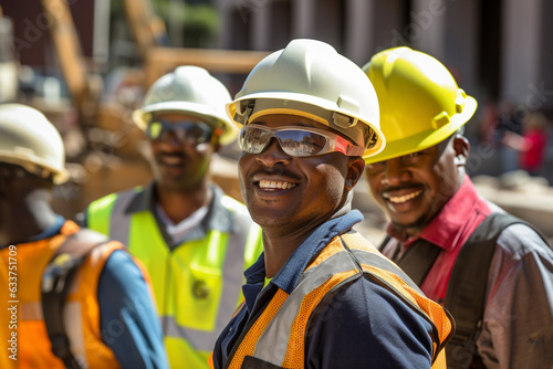 portrait of smiling workers in safety helmet