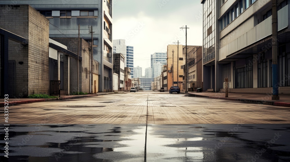 Classical architecture and urban roads, empty road in the city, Generative AI illustration Classical architecture and urban roads, empty road in the city, Generative AI illustration
