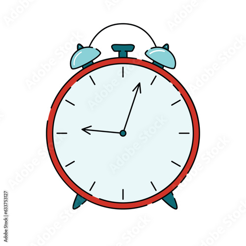 Vintage alarm clock red wake up time in flat style