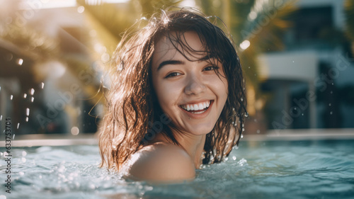 young adult woman swimming ...