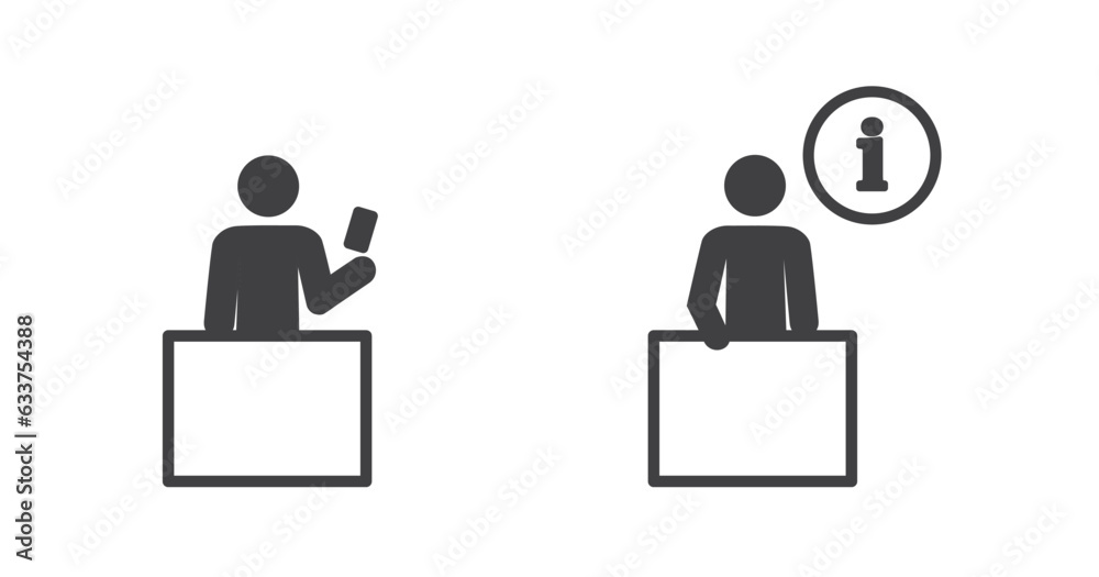 Ticket and information center icon, simple icon of customer service and ticket service, Train station thin flat icon information board, Modern train station facilities vector illustration. Ticket and information center icon, simple icon of customer service and ticket service, Train station thin flat icon information board, Modern train station facilities vector illustration.
