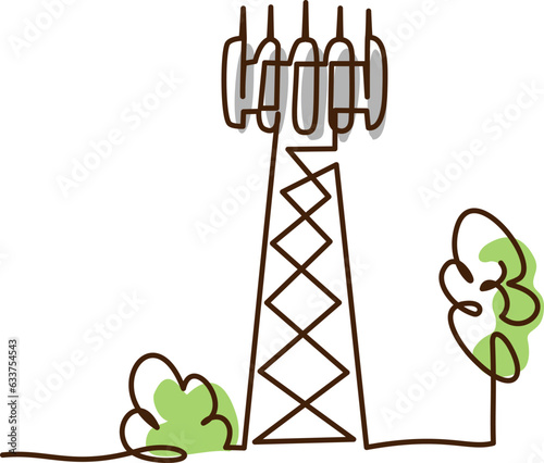 Cell Tower 5G base transceiver station. Continuous one line drawing