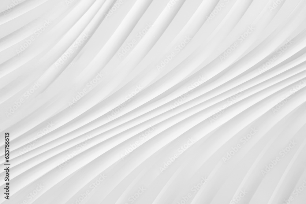 Abstract white stucco stripe wave texture background. Elegance modern geometric bend line art rippling pattern on cement plaster surface textured - obrazy, fototapety, plakaty 