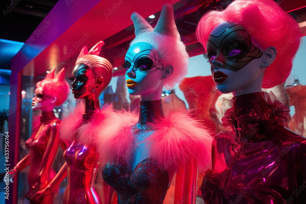 In the future, every day is Halloween. People in eccentric cyber costumes walk the streets of the neon city. Fashion shows of futuristic costumes.