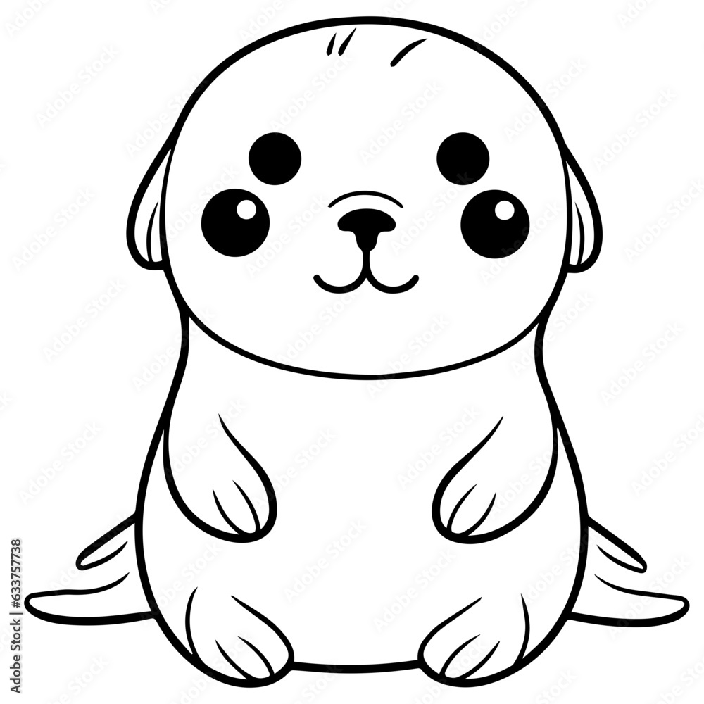 Obraz premium Outlined happy seal. Vector illustration coloring page