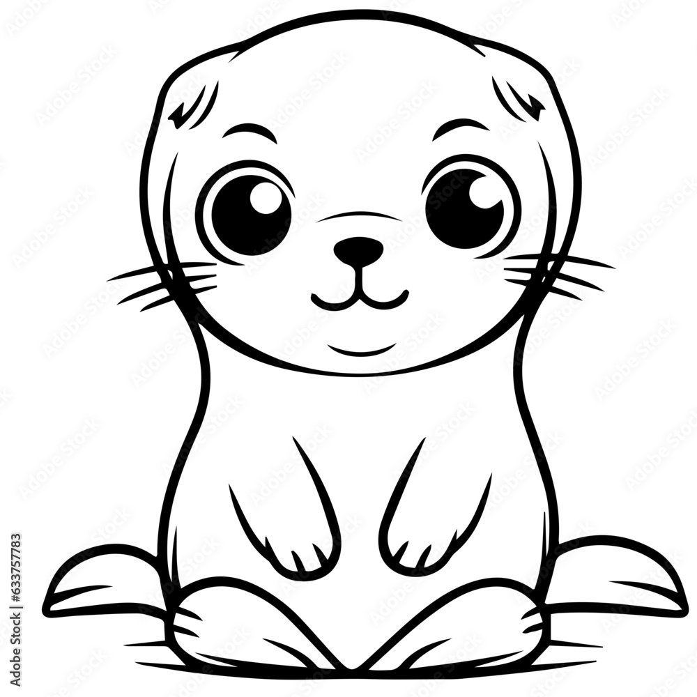 Obraz premium Outlined happy seal. Vector illustration coloring page