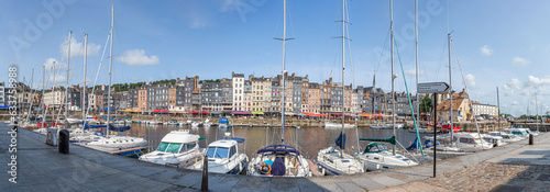 Panoramic Port ofHonfleur, France - June 06 2023: Honfleur is a french commune in the Calvados and famous tourist resort in Normandy.
