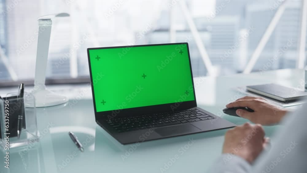 Over the Shoulder Footage with Corporate Employee Using Laptop Computer ...