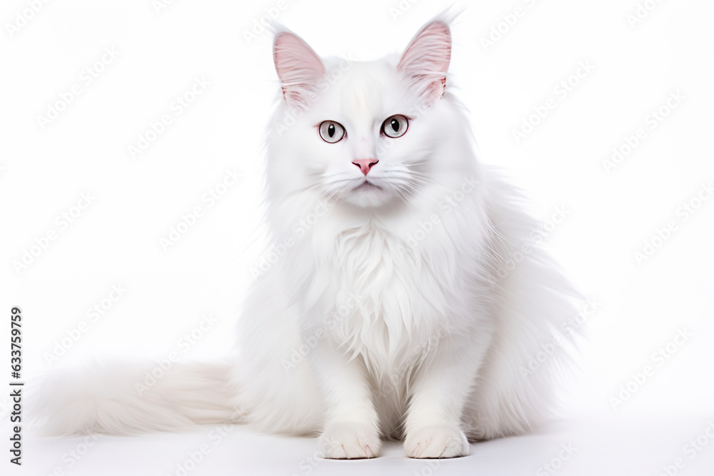 Turkish Angora cat isolated on white background