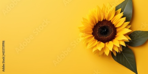 Sunflower on a yellow background, space for text. Generative AI