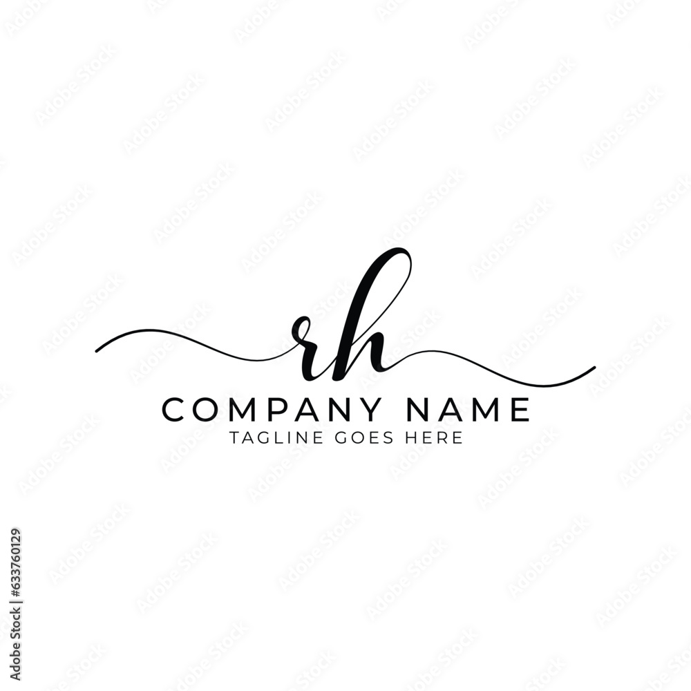 Modern initial letter RH, rh abstract calligraphy design, RH monogram logo, black color on white background Modern initial letter RH, rh abstract calligraphy design, RH monogram logo, black color on white background