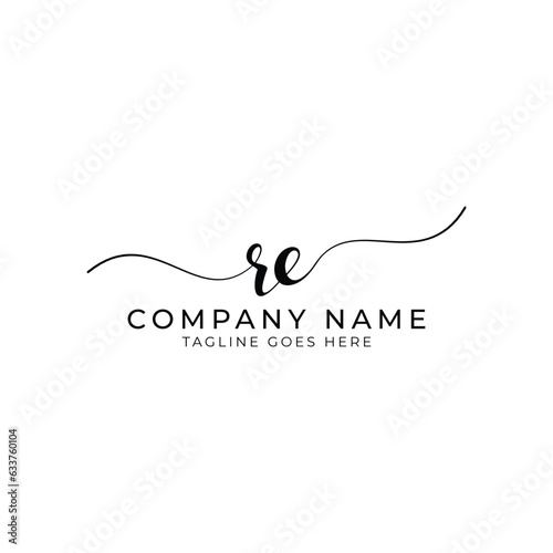 Modern initial letter RE, re letter mark abstract calligraphy design, RE monogram logo, black color on white background