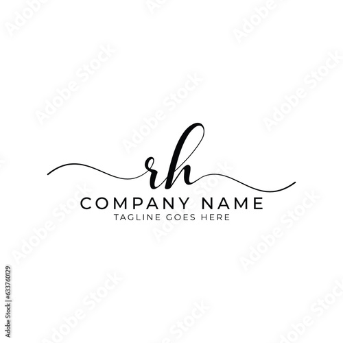 Modern initial letter RH, rh abstract calligraphy design, RH monogram logo, black color on white background