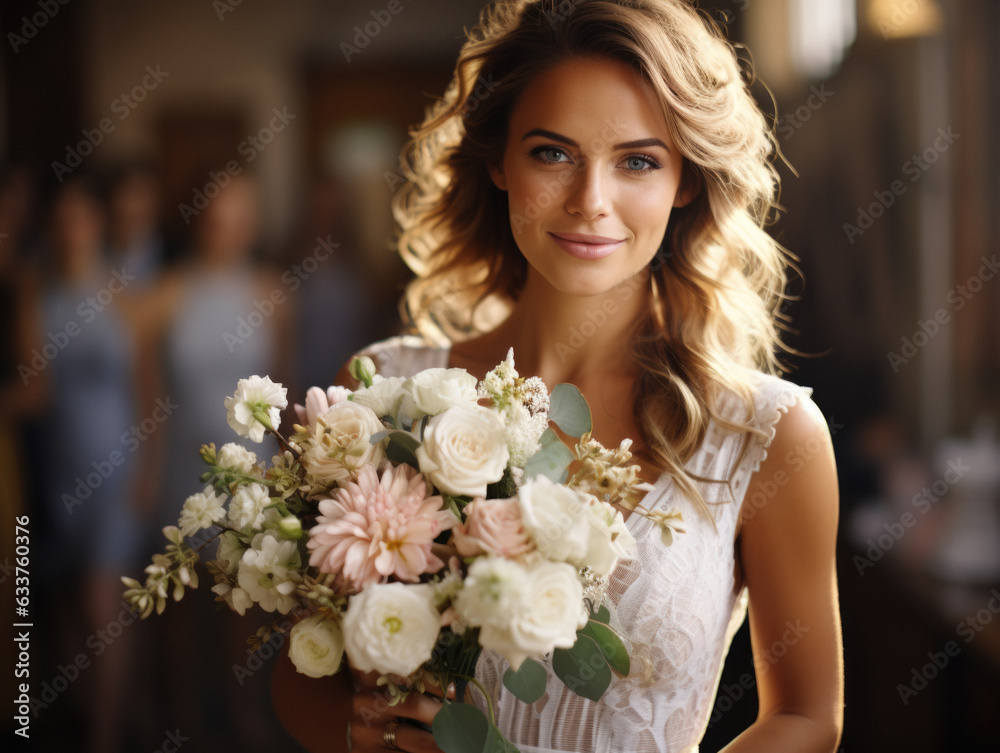 Naklejka premium Portrait of a beautiful bride in a white dress.