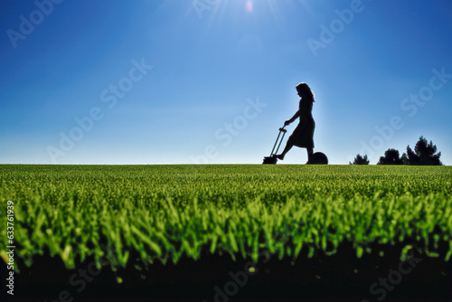 Lawn mower on the garden - Generative AI