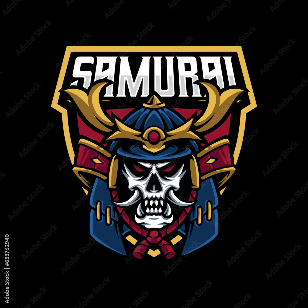 samurai skull head logo design for mascot sport or esport gaming team