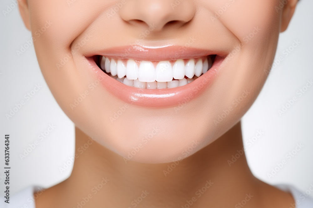 a close up photo of the lower part of a female face. pretty smile with very clean perfect teeth. chin, nose and mouth visible. dental service advertisement. white background a close up photo of the lower part of a female face. pretty smile with very clean perfect teeth. chin, nose and mouth visible. dental service advertisement. white background