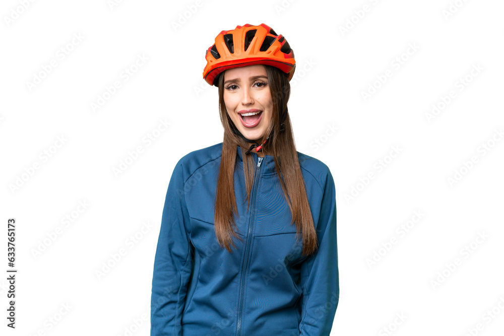 Young cyclist woman over isolated chroma key background with surprise facial expression Young cyclist woman over isolated chroma key background with surprise facial expression