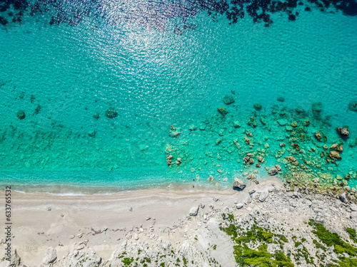 Aerial photo of Pefkoulia beach in Lefkada Ionion, Greece