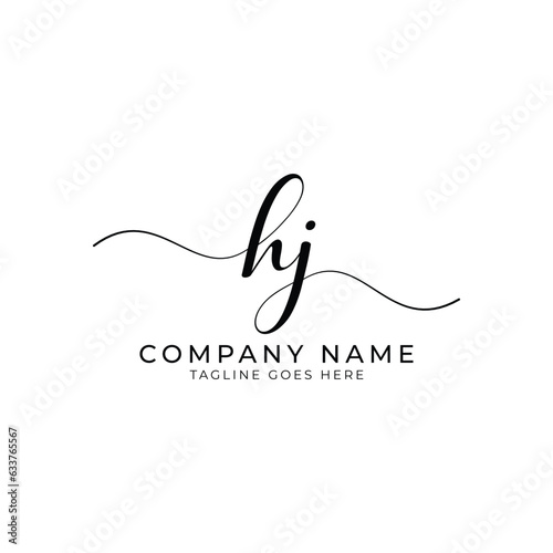 HJ or hj letter mark abstract calligraphy vector logo design