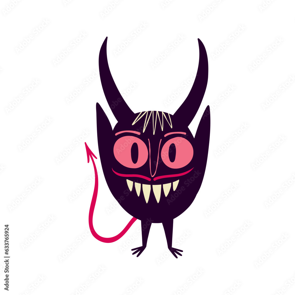 Cute funny character monster gin with funny smile face. Illustration in a modern childish hand-drawn style Cute funny character monster gin with funny smile face. Illustration in a modern childish hand-drawn style
