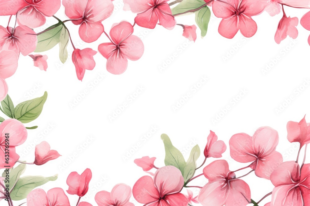 Watercolor geraniums pink frame