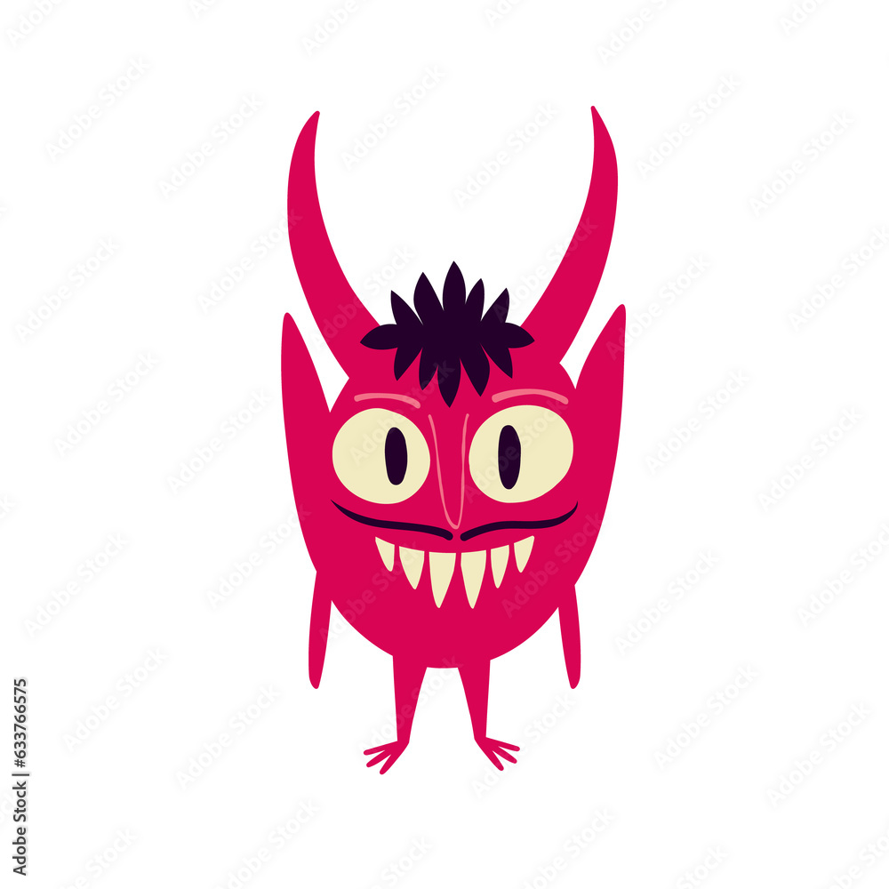Pink devil demon with a creepy face. Vibrant bright Strange ugly Halloween characters. Pink devil demon with a creepy face. Vibrant bright Strange ugly Halloween characters.