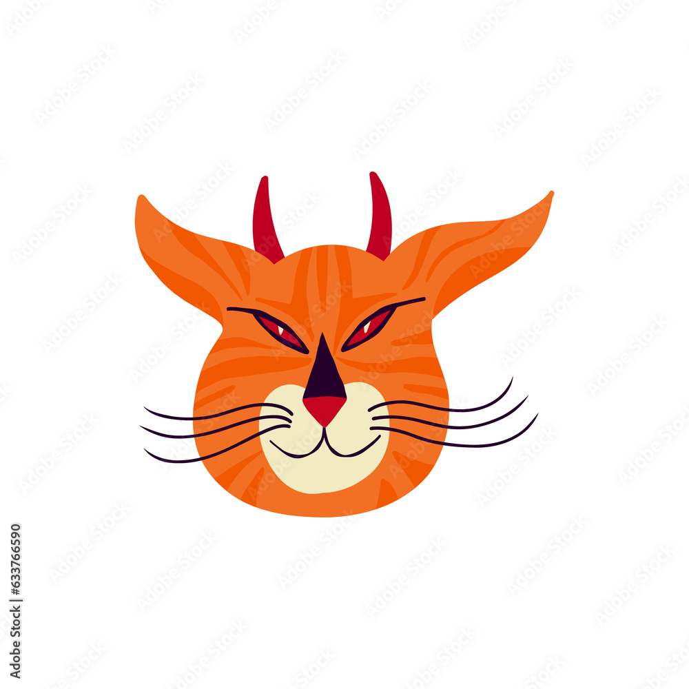 Obraz premium Cute magical tiger with horns. Halloween illustration