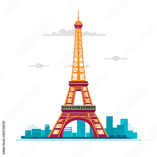 Eiffel Tower on the background of the city. Design, illustration for t-shirt or poster print. Vector © Viktor