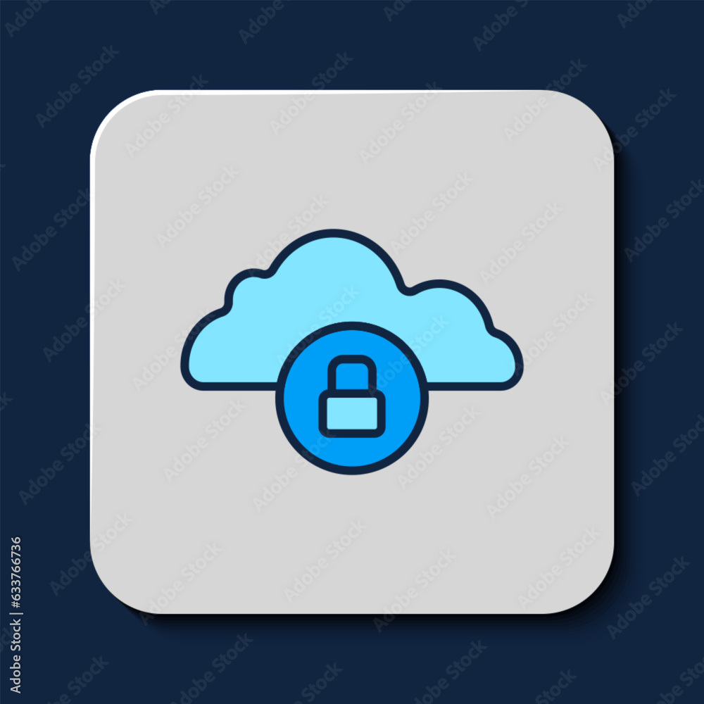 Filled outline Cloud computing lock icon isolated on blue background. Security, safety, protection concept. Protection of personal data. Vector Filled outline Cloud computing lock icon isolated on blue background. Security, safety, protection concept. Protection of personal data. Vector