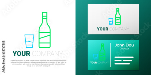 Line Bottle of vodka with glass icon isolated on white background. Colorful outline concept. Vector