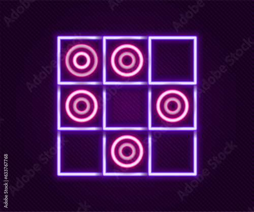 Glowing neon line Board game of checkers icon isolated on black background. Ancient Intellectual board game. Chess board. White and black chips. Colorful outline concept. Vector
