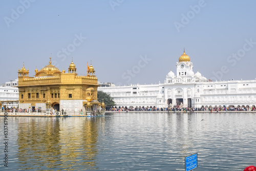 Beautiful view of Golden Temple (Harmandir Sahib) in Amritsar, Punjab, India, Famous indian sikh landmark, Golden Temple, the main sanctuary of Sikhs in Amritsar, India photo
