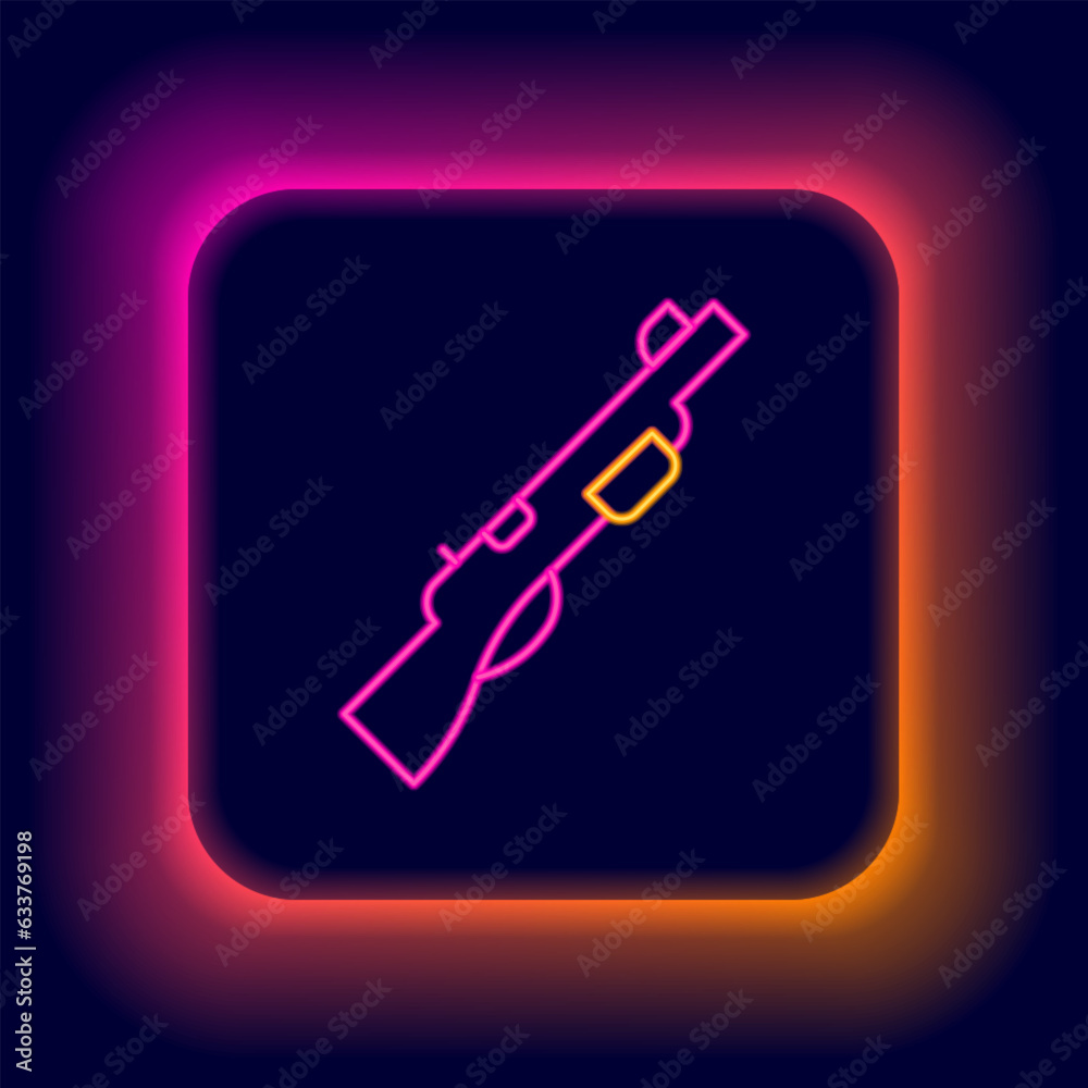 Glowing neon line Hunting gun icon isolated on black background. Hunting shotgun. Colorful outline concept. Vector