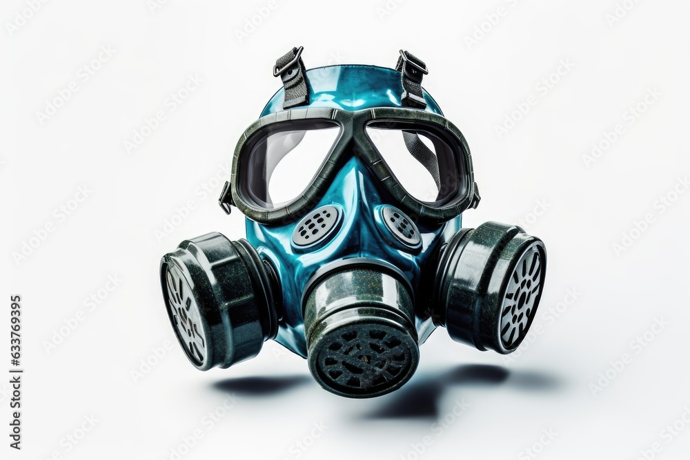 Gas mask against a clean white backdrop. Generative AI Gas mask against a clean white backdrop. Generative AI